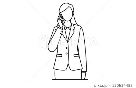 スマホで通話する女性ビジネスパーソンのアイコンイラスト スマホで通話する女性ビジネスパーソンのアイコンイラスト 130634488