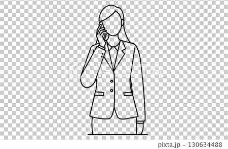 スマホで通話する女性ビジネスパーソンのアイコンイラスト スマホで通話する女性ビジネスパーソンのアイコンイラスト 130634488