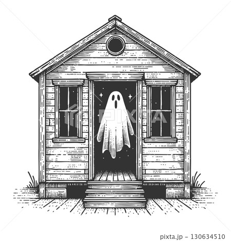 Haunted house with ghost vector illustration 130634510