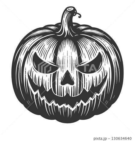 spooky Halloween pumpkin engraving sketch raster 130634640