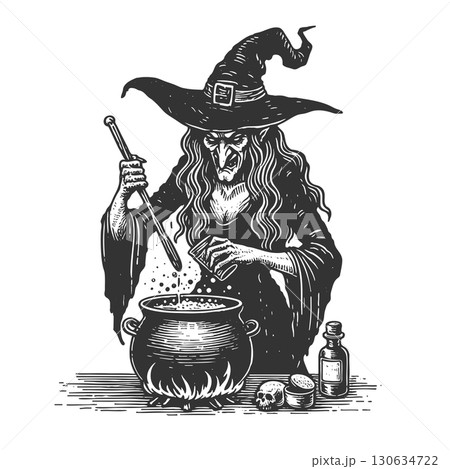 witch brewing potion cauldron vector illustration witch brewing potion cauldron vector illustration 130634722