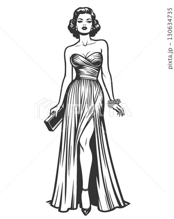 Glamorous Woman in Evening Gown vector Glamorous Woman in Evening Gown vector 130634735