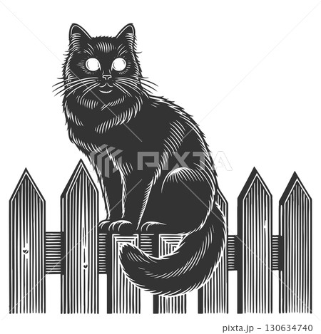 black cat on fence at night vector illustration black cat on fence at night vector illustration 130634740