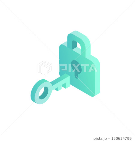 アイソメトリックなセキュリティアイコン (南京錠と鍵) ベクター 130634799