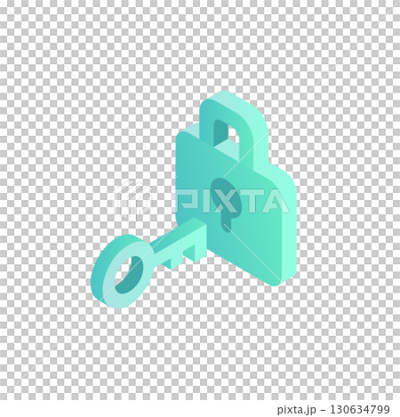 アイソメトリックなセキュリティアイコン (南京錠と鍵) ベクター 130634799