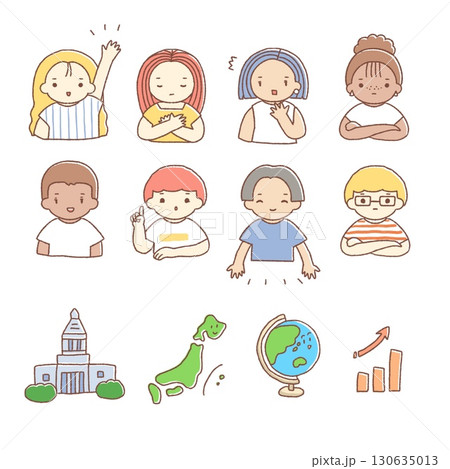 様々な国の子ども達と社会に関するイラストのセット 130635013