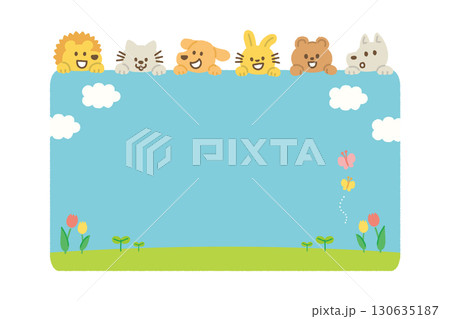 動物 かわいい イラスト 背景 手描き かわいい 子ども向け コピースペース 130635187
