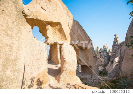 Valley of doves panoramic view near Uchisar castle in sunrise, Cappadocia 130635316