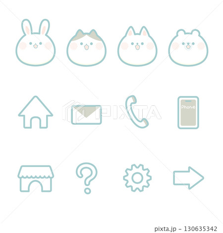 かわいい動物とシンプルなUIのアイコンセット_青＊EPS版 130635342