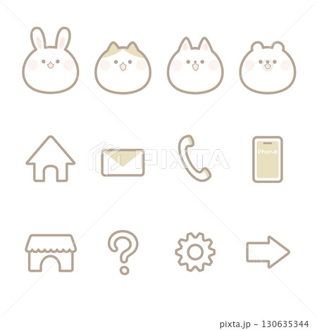 かわいい動物とシンプルなUIのアイコンセット_茶＊EPS版 130635344