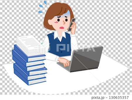 書類の山に焦るビジネスパーソン　女性 130635357