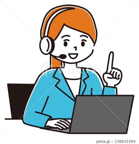 コールセンターの女性イラスト　指差し 130635364