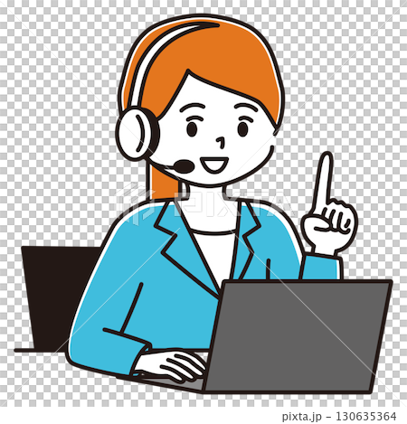 コールセンターの女性イラスト　指差し 130635364