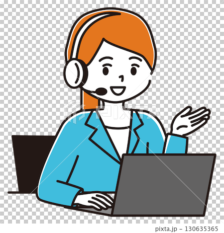 呼叫中心女性插畫 呼叫中心女性插畫 130635365