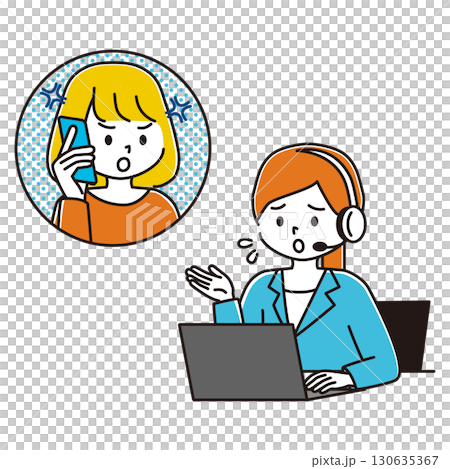 相談を受けるコールセンターの女性のイラスト　クレーム　困る　怒る 130635367