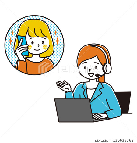 相談を受けるコールセンターの女性のイラスト　笑顔 130635368