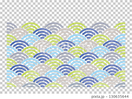 青海波 模様 和柄 伝統文様 水彩 くすみカラー 青海波 模様 和柄 伝統文様 水彩 くすみカラー 130635644