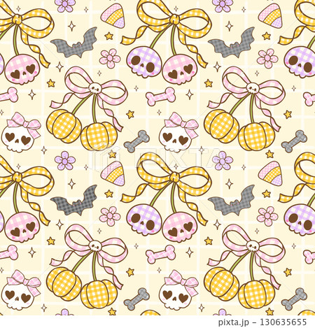 Retro Coquette Halloween Fall Seamless Pattern...のイラスト素材 [130635655 ...