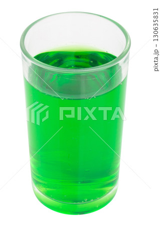 Glass of Green Drink on White Background 130635831