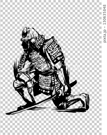 立ち上がる侍の墨絵イラスト 130635848
