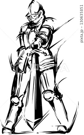 西洋甲冑の騎士の墨絵イラスト 130635851