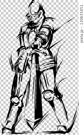 西洋甲冑の騎士の墨絵イラスト 130635851