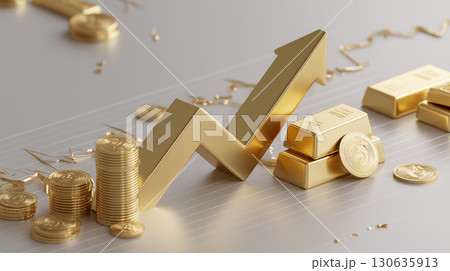金貨と上昇矢印で表す経済成長と投資利益 130635913