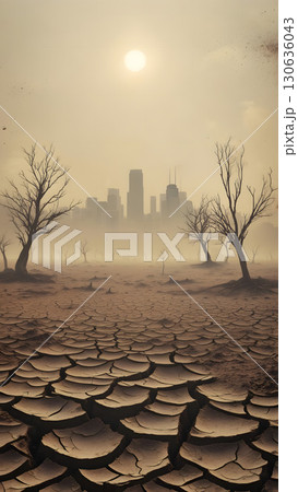 Dry desert with a city behind and trees in the front Dry desert with a city behind and trees in the front 130636043