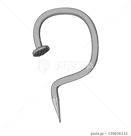 Nail or Hobnail Stainless Steel and Iron Pins on White Background. Construction and Wooden Work Equipment. Vector Illustration. 130636132