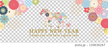 2026年午年　和風花柄の馬の新年のバナー素材 130636267