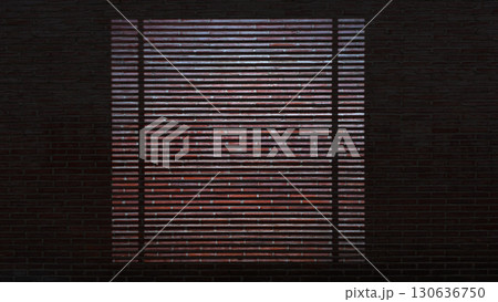Dramatic shadow of the window curtain light casting on the brick wall texture. Copy space. Textured background Dramatic shadow of the window curtain light casting on the brick wall texture. Copy space. Textured background 130636750