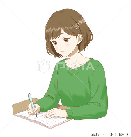 透明背景に日記を書いている女の子のイラスト 透明背景に日記を書いている女の子のイラスト 130636809