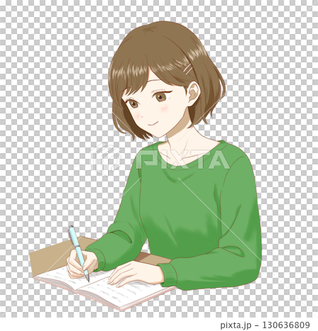 透明背景に日記を書いている女の子のイラスト 透明背景に日記を書いている女の子のイラスト 130636809