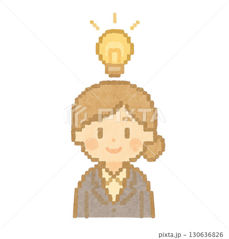 【ビジネス】ひらめいたスーツの女性のイラスト 【ビジネス】ひらめいたスーツの女性のイラスト 130636826