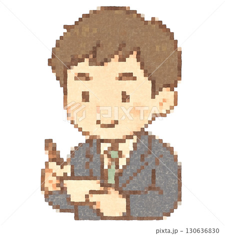 【ビジネス】メモをとるスーツの男性のイラスト 130636830
