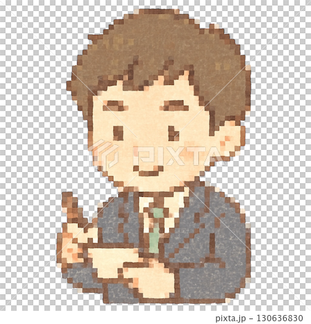 【ビジネス】メモをとるスーツの男性のイラスト 130636830