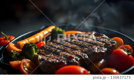 grilled beef steak with vegetables 130637173