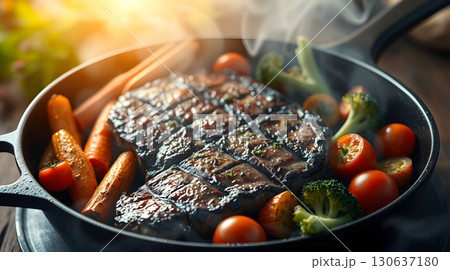 beef steak with vegetables 130637180