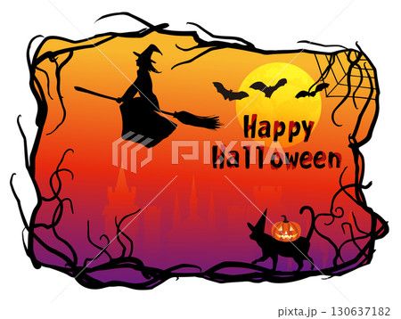 魔女と黒猫のハロウィンイラスト 130637182