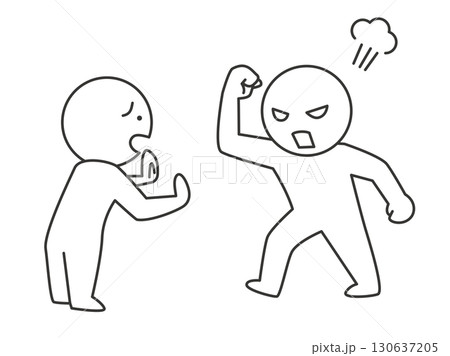 暴力をふるう顧客のイラスト　カスタマーハラスメントを表すシンプルな棒人間の線画ベクター素材 130637205