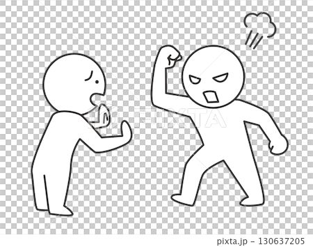 暴力をふるう顧客のイラスト　カスタマーハラスメントを表すシンプルな棒人間の線画ベクター素材 130637205