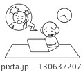 長時間クレーム電話をする顧客イラスト　カスタマーハラスメントを表すシンプルな棒人間の線画ベクター素材 130637207