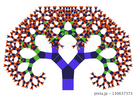 ピタゴラスの木（五角形バリエーション）フラクタルイラスト 130637373