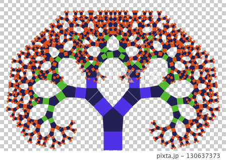 ピタゴラスの木（五角形バリエーション）フラクタルイラスト 130637373