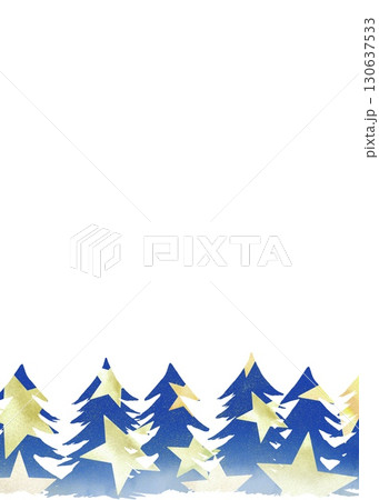 星柄のモミの木が並ぶクリスマスフレーム。水彩画を使用したシンプルなイラスト。 130637533
