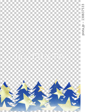 星柄のモミの木が並ぶクリスマスフレーム。水彩画を使用したシンプルなイラスト。 130637533