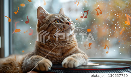 猫とターンテーブル 130637720