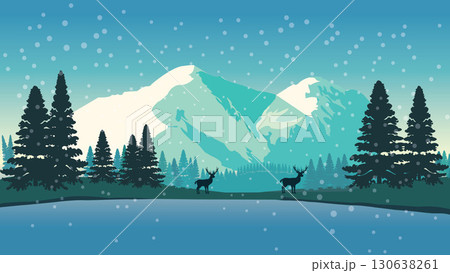 Winter Lake Surrounded by Snowy Mountains 130638261