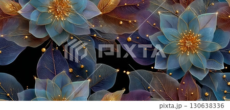 Seamless Floral Pattern with Ornamental Flowers and Leaves Design 130638336