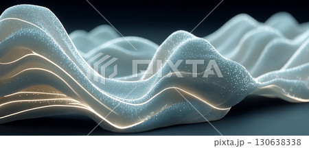 Soft White Glowing Lines Creating Waves in a Dark Background 130638338